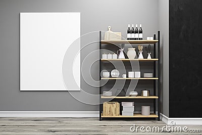 Close up of a kitchen cupboard and a poster Stock Photo