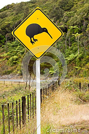 Close-up of kiwi road sign Stock Photo