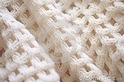 Close up knit and crochet white texture, handmade fabric folds - background Stock Photo