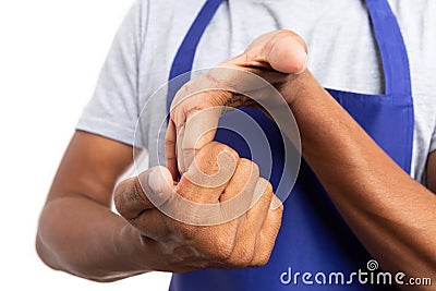 Close-up of knuckles being cracked by hypermarket employee Stock Photo