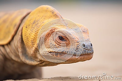 close-up of a komodo dragons scaly skin on sand Stock Photo