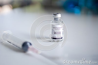 Close-up on Laboratory Tube Virus corona 19 vaccine. Stock Photo