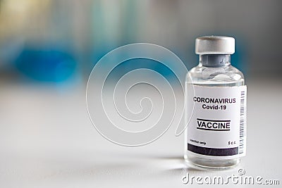 Close-up on Laboratory Tube Virus corona 19 vaccine. Stock Photo