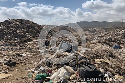 close-up of a landfill, with mountains of trash and debris visible Stock Photo