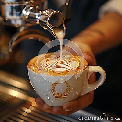 Close up of latte art on a coffee cup created by barista Stock Photo