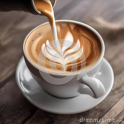 A close-up of a latte being poured, creating a mesmerizing coffee art design2 Stock Photo