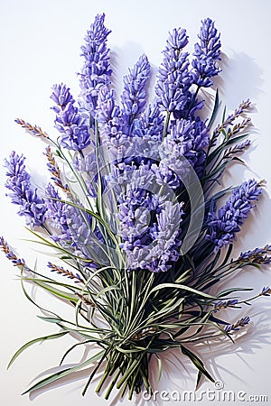 close up lavandula angustifolia on white background. AI Generated Stock Photo