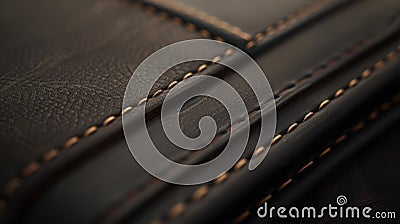 A close up of a leather bag with stitching on it, AI Stock Photo