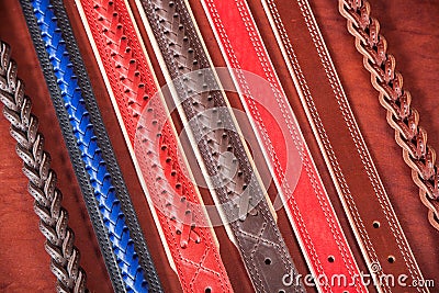 A close-up of leather belts Stock Photo