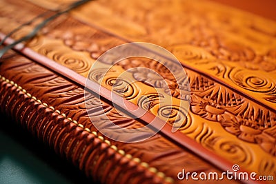 close-up of leather saddle stitching and tooling Stock Photo