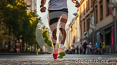 Close-up legs male runner athlete run marathon race, Generative AI Stock Photo