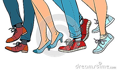 Close-up of legs of people walking Vector Illustration