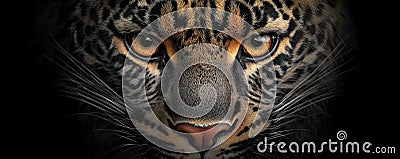 Close-up of a leopard intense facial expression, revealing intricate detailed patterns and a sharp, intimate gaze The image Stock Photo