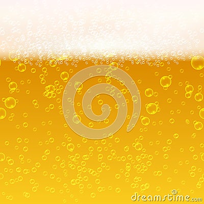 Close up light beer with foam and bubbles vector seamless background Vector Illustration