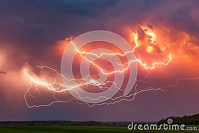 CLose up with lightning with dramatic clouds composite image . Night thunder-storm Stock Photo