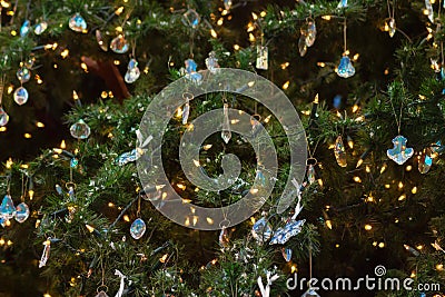 Close up of lights and decorations on a christimas tree Stock Photo