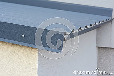 Close up on lightweight metal sheets roofing construction Stock Photo