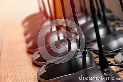 Close up Line array microphone Conference Stock Photo