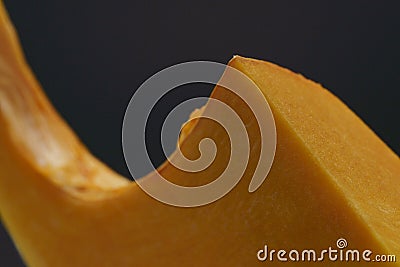 close-up of the lines of a piece of pumpkin on a black background Stock Photo