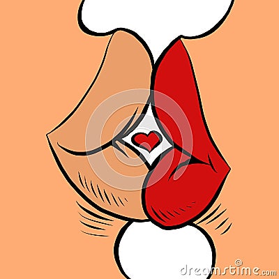 Close up lips kiss man woman Vector Illustration