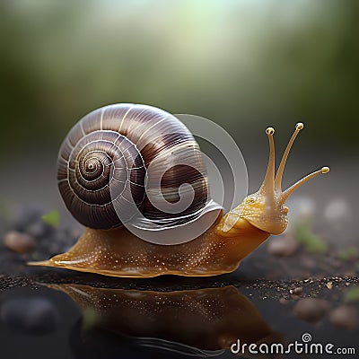 Close Up Little Snail. Generative AI Stock Photo