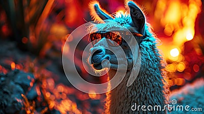 A close up of a llama wearing sunglasses Stock Photo