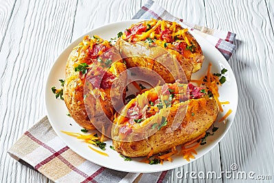 Close-up of Loaded freshly Baked hot Potatoes Stock Photo