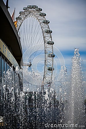 Close up of the London Eye and fountains from the South bank, London, UK Editorial Stock Photo