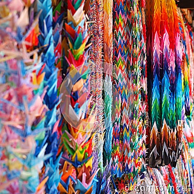 Colorful origami at a temple in Japan Stock Photo