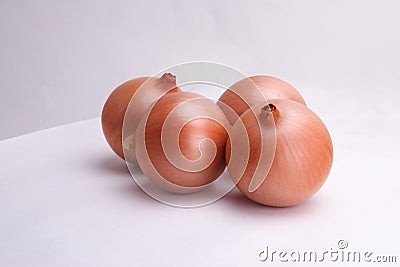 Close-up of long day onions with soft neutral background in studio Stock Photo