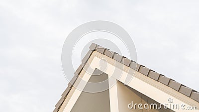 close-up, low angle shot, top corner of a gable roof, of a modern house, beautiful, luxurious Stock Photo