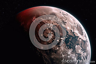 close-up of a lunar eclipse with earths shadow Stock Photo
