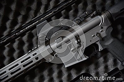 Close-up of a M4A1 AR-15 model weapons and military equipment for army, Assault rifle gun Stock Photo