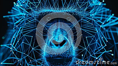 Close-up of a macaque's face in grid style. Polygonal computerized image of a monkey. Facial recognition grid Stock Photo