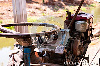 Close up machine for lowing field, tractor Stock Photo