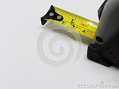 Close up macro image of workmans measuring tape for checking distances Stock Photo