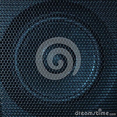 A close up macro photo of a speaker lit with a vibrant turquoise aqua teal flash gel Stock Photo