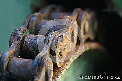 Close up macro rusty chain and gear Stock Photo