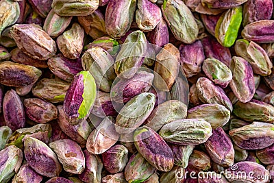 Close-up macro shot of roasted and shelled Australian pistachio nuts. Stock Photo