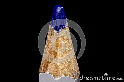 A close up macro view of a child`s blue colouring pencil Stock Photo