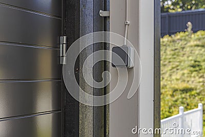 Close up macro view of insulated outdoor socket. Electricity concept Stock Photo