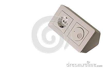 Close up macro view of white power socket with timer. Electricity concept Stock Photo
