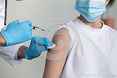 Close up male african american doctor making prick to patient. Stock Photo