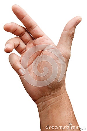 Close up Male asian hand gestures isolated over the white background. Stock Photo