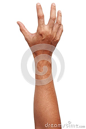 Close up Male asian hand gestures over the white background. Stock Photo