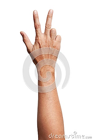 Close up Male asian hand gestures over the white background. Stock Photo