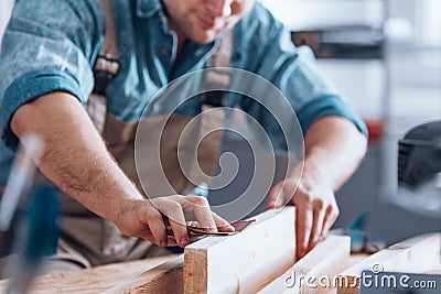 Close-up of male carpenter Stock Photo