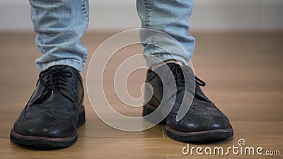 Close Up Of Male Caucasian Feet In Elegant Broggi Shoes Stomping