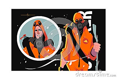 Man in bio-chemical protective coat and gas mask Vector Illustration