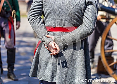 Close up of man dressed up as a 19th century soldier for the anniversary of the Battle of the Alamo Stock Photo